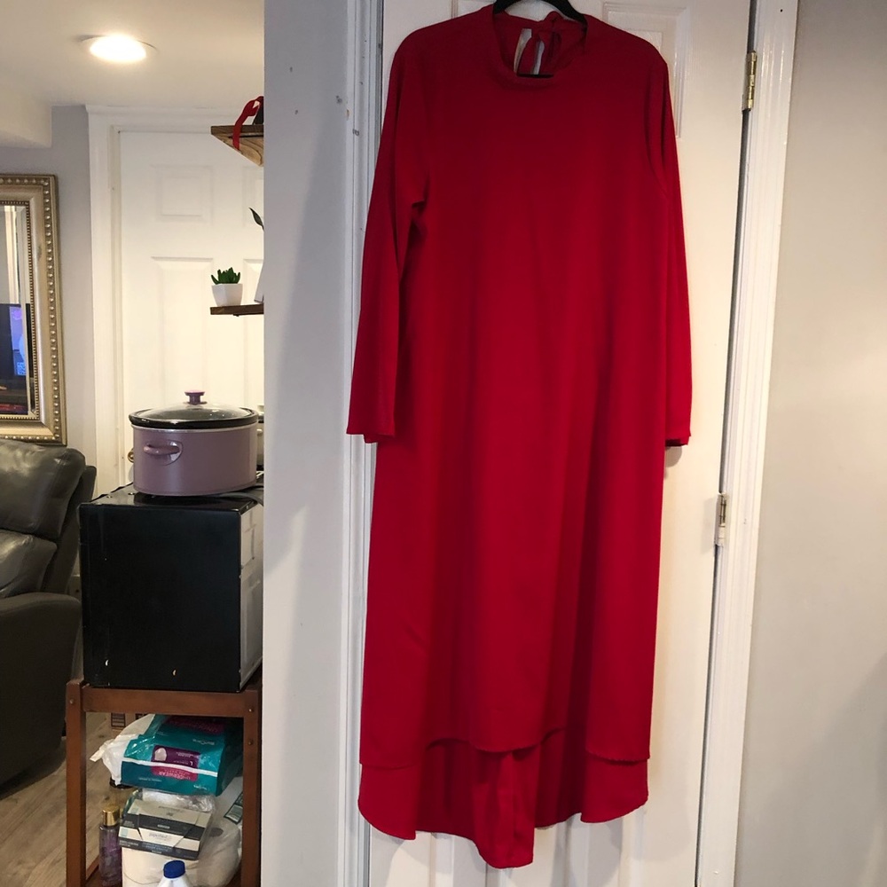 STYLEWE Red Maxi Dress with Long Sleeves and Crew Neck